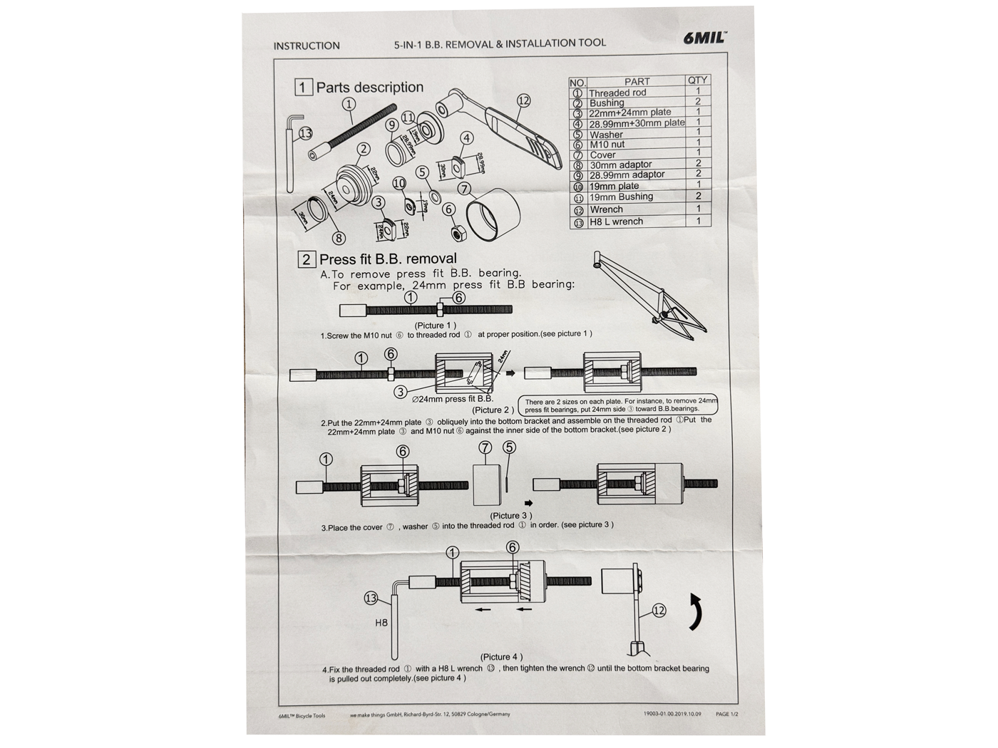 6MIL BT-01 BB Installation/Removal Tool