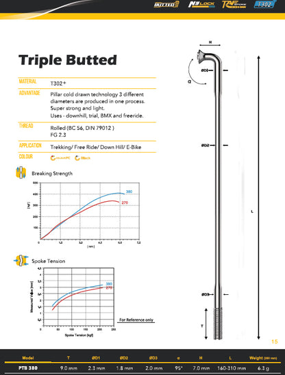 Pillar J-Bend Triple Butted Spokes ALPEN 3 - 2.3/1.8/2.0