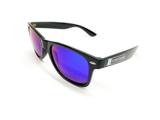 Tempered Sunglasses. Black W/Blue Mirror