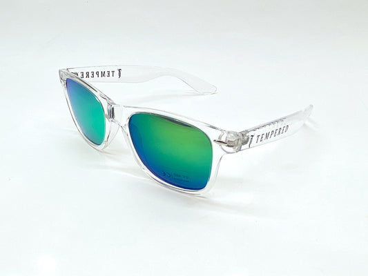 Tempered Sunglasses. Clear W/Green Mirror