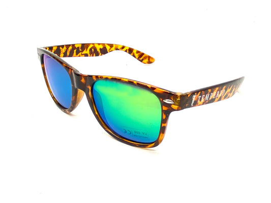 Tempered Sunglasses. Trans Leopard W/Green Mirror